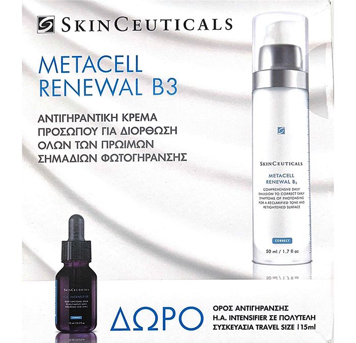 SkinCeuticals Metacell Renewal B3 Αντιγηραντίκη Κρέμα Προσώπου με δώρο τον ορό αντιγήρανσης H.A Intensifier συσκευασία travel size 15 ml